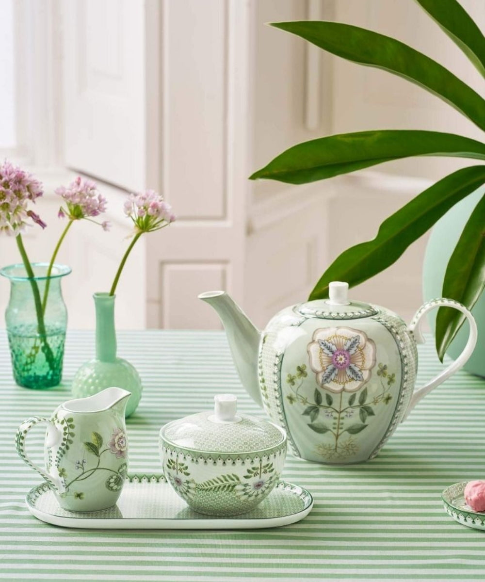 Jug Lily & Lotus Light Green 250Ml - delicate porcelain teapot soft mint
