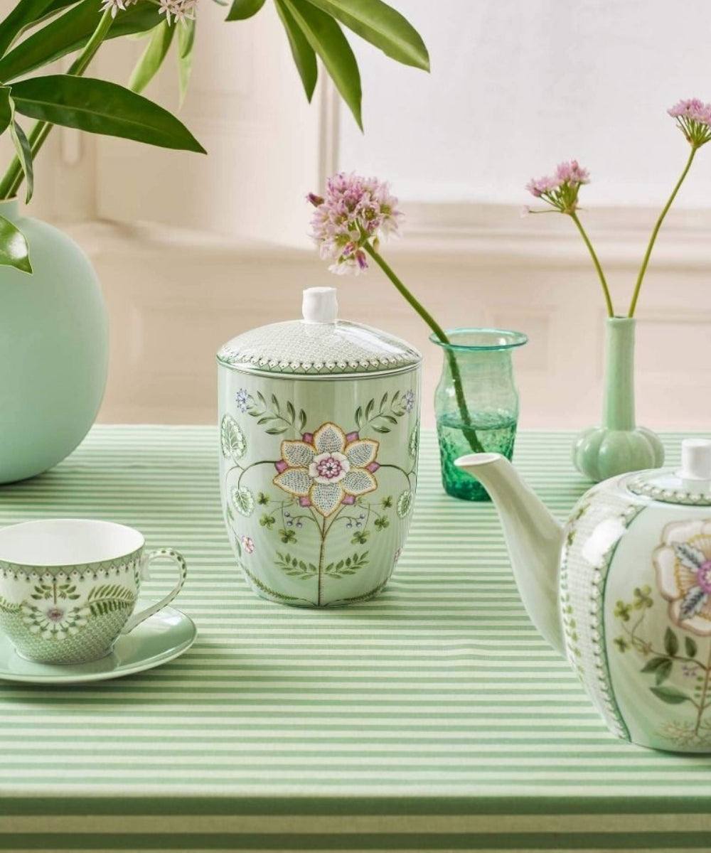 Storage Jars Lily & Lotus Light Green 1.5Ltr - delicate mint-green ceramic sugar bowl