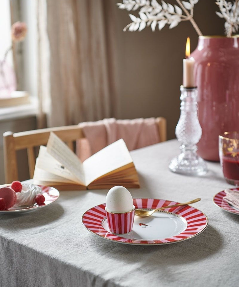 Egg Cup Love Birds Stripes Red-Pink - red white striped ceramic egg