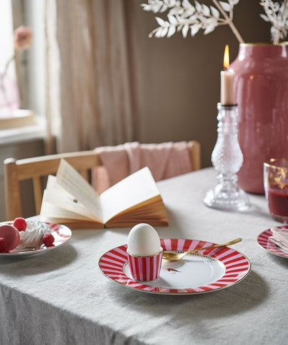 Egg Cup Love Birds Stripes Red-Pink - red white striped ceramic egg