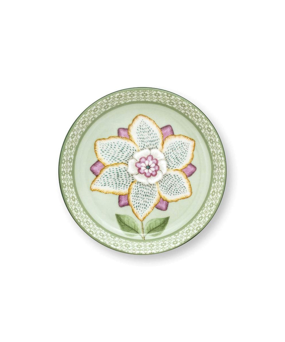 Tea Tip Lily & Lotus Light Green 9Cm - delicate mint-green ceramic saucer intricately