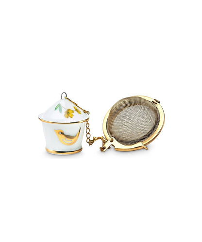 Tea Infuser Birdhouse - white porcelain tea infuser gold