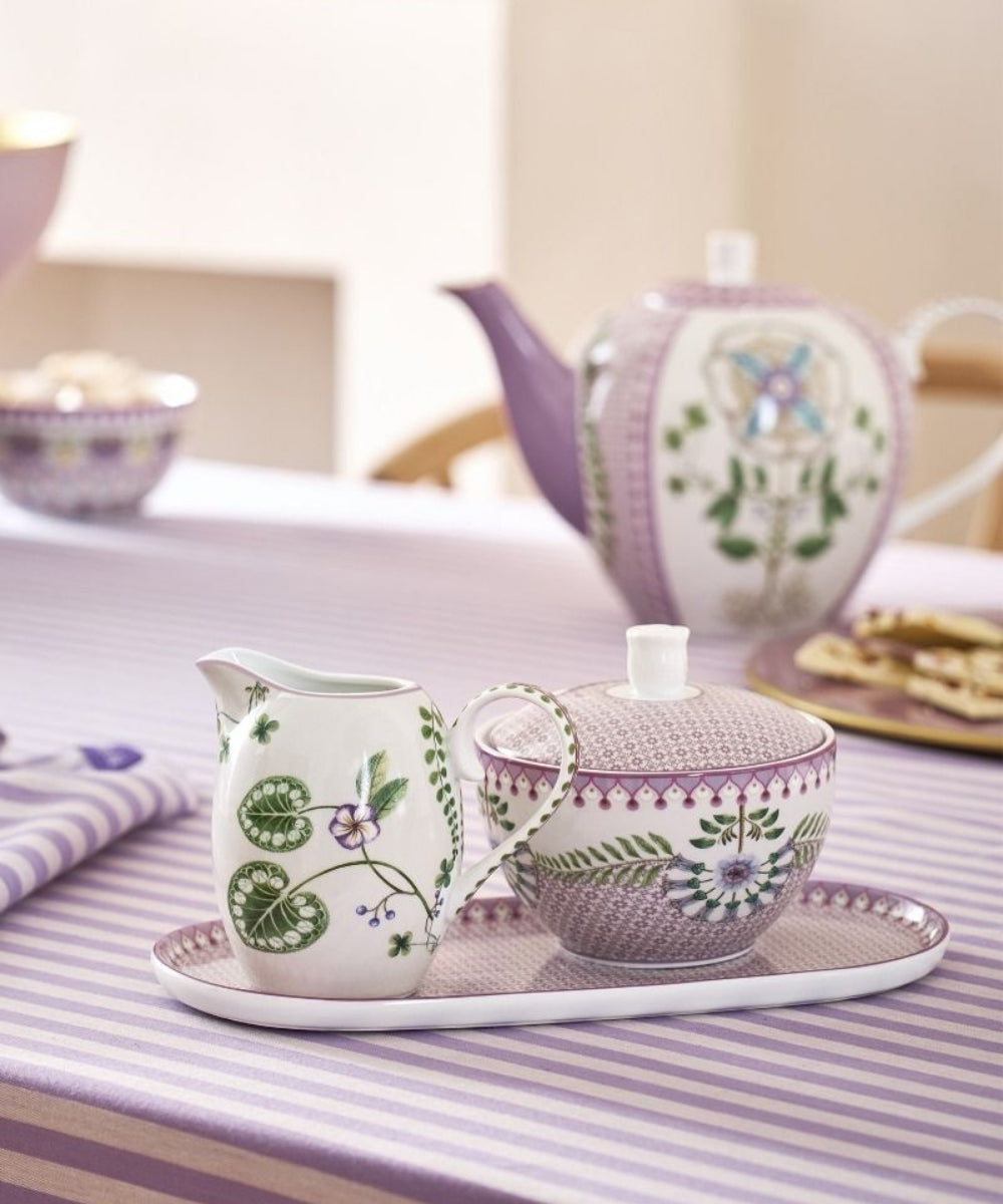 Plate Sugar & Creamer Lily & Lotus Tiles Lilac 25X12Cm