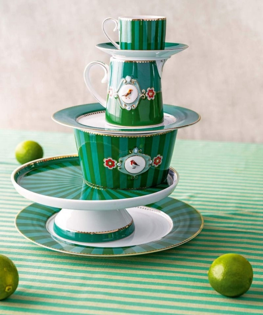Mini Cake Tray O/F Love Birds Stripes Emerald-Green 24Cm