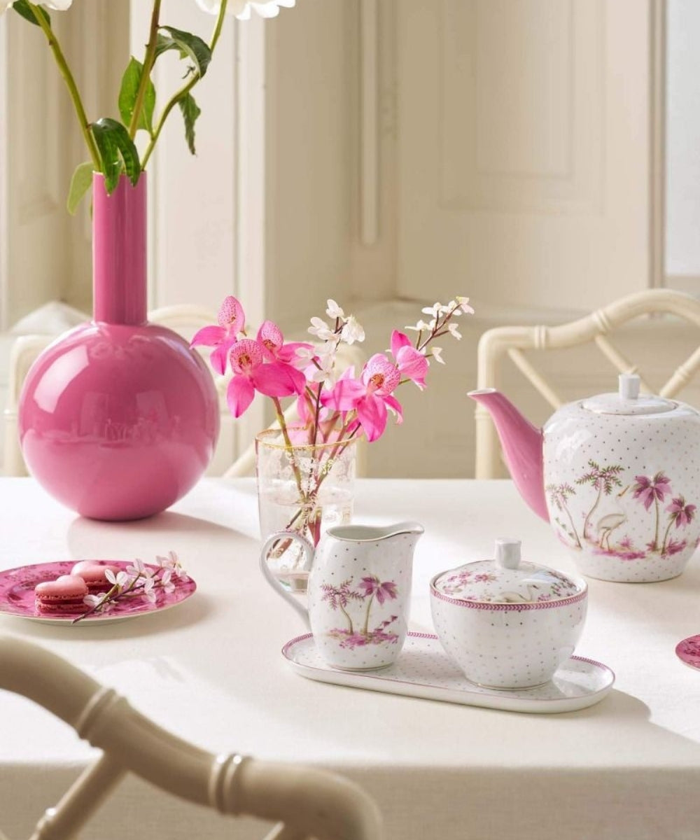 Plate Sugar & Creamer Jolie Dots Gold Pink 25X12Cm - glossy pink ceramic vase rounded