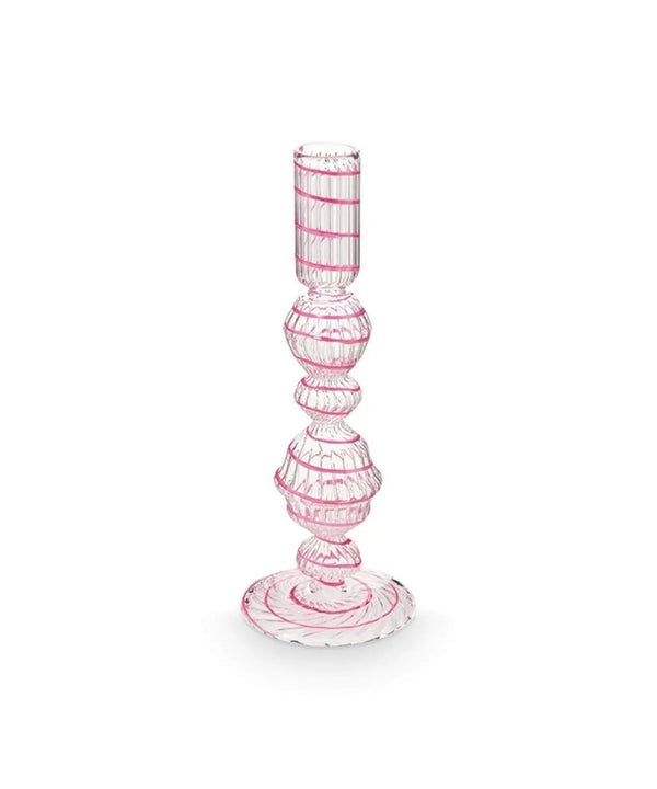 Candle Holder Glass Swirl Pink (22 cm)