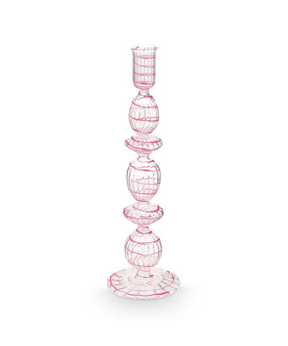 Candle Holder Glass Swirl Pink (28 cm)