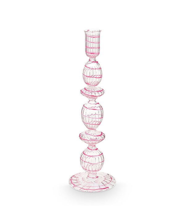 Candle Holder Glass Swirl Pink (28 cm)