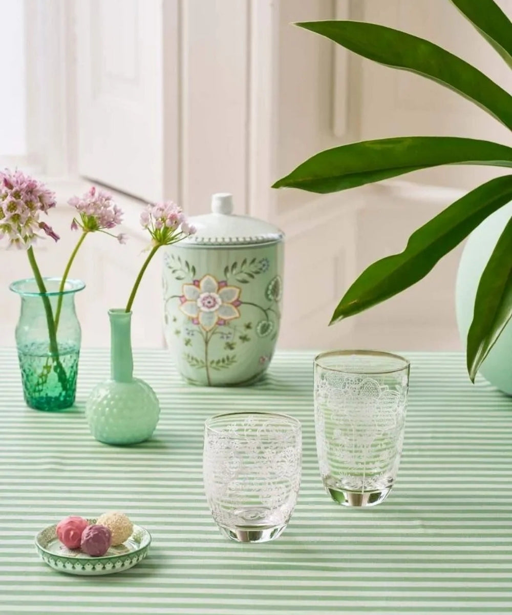 Set/2 Water Glasses Flower White (280 ml) - delicate light green ceramic jar