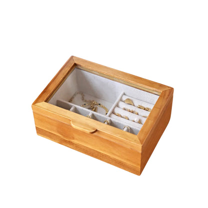 Lisa Angel Medium Glass Top Wooden Jewelry Box W- 18.5 cm H- 7.5 cm D- 12.7 cm