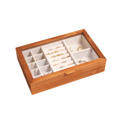 Lisa Angel Large Glass Top Wooden Jewelry Box L-19 cm W-29.5 cn H-6.5 cm