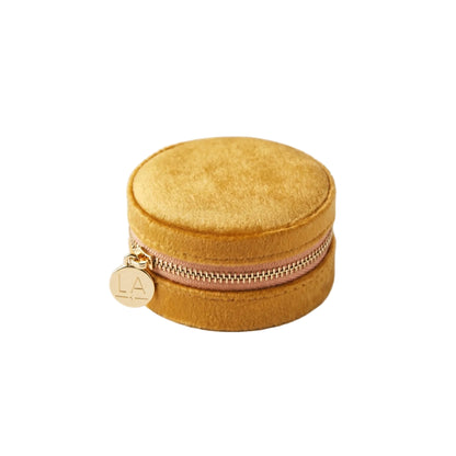 Lisa Angel Mustard Round Velvet Jewelry Case with Floral Lining W- 7.8 cm H- 4 cm D- 7.8 cm