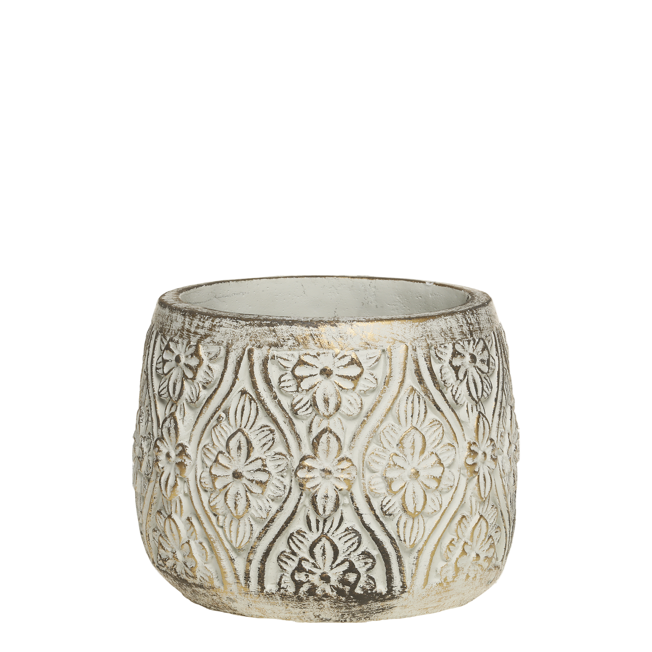 Vittel Planter w. golden pattern H14/D17 cm cream