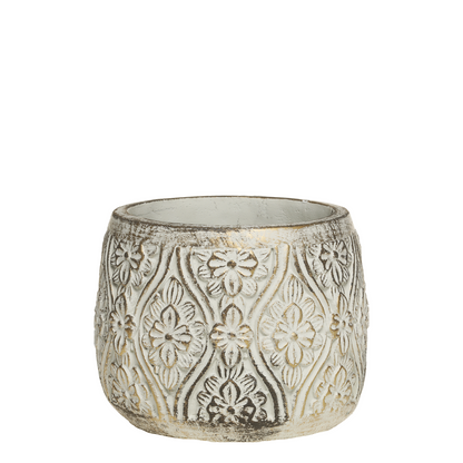 Vittel Planter w. golden pattern H14/D17 cm cream
