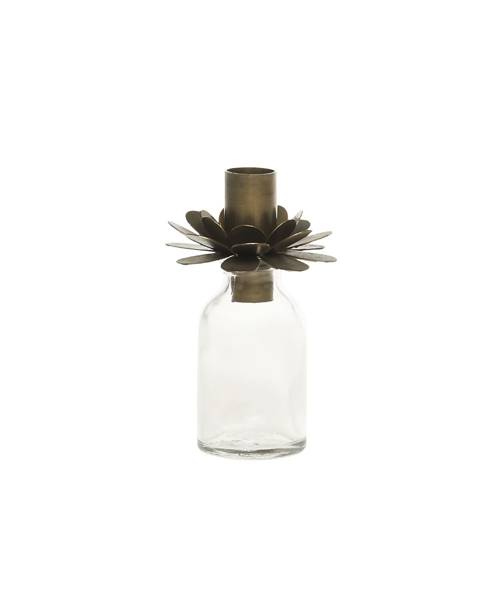 Bottle w. candleholder for taper candle H7.5/D5 cm antique brass