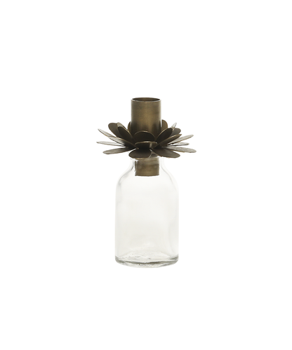 Bottle w. candleholder for taper candle H7.5/D5 cm antique brass