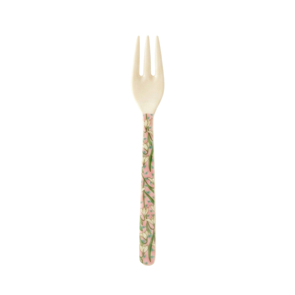 Rice Melamine Cake Fork in Pink Flower Prints L- 14 cm W- 3 cm