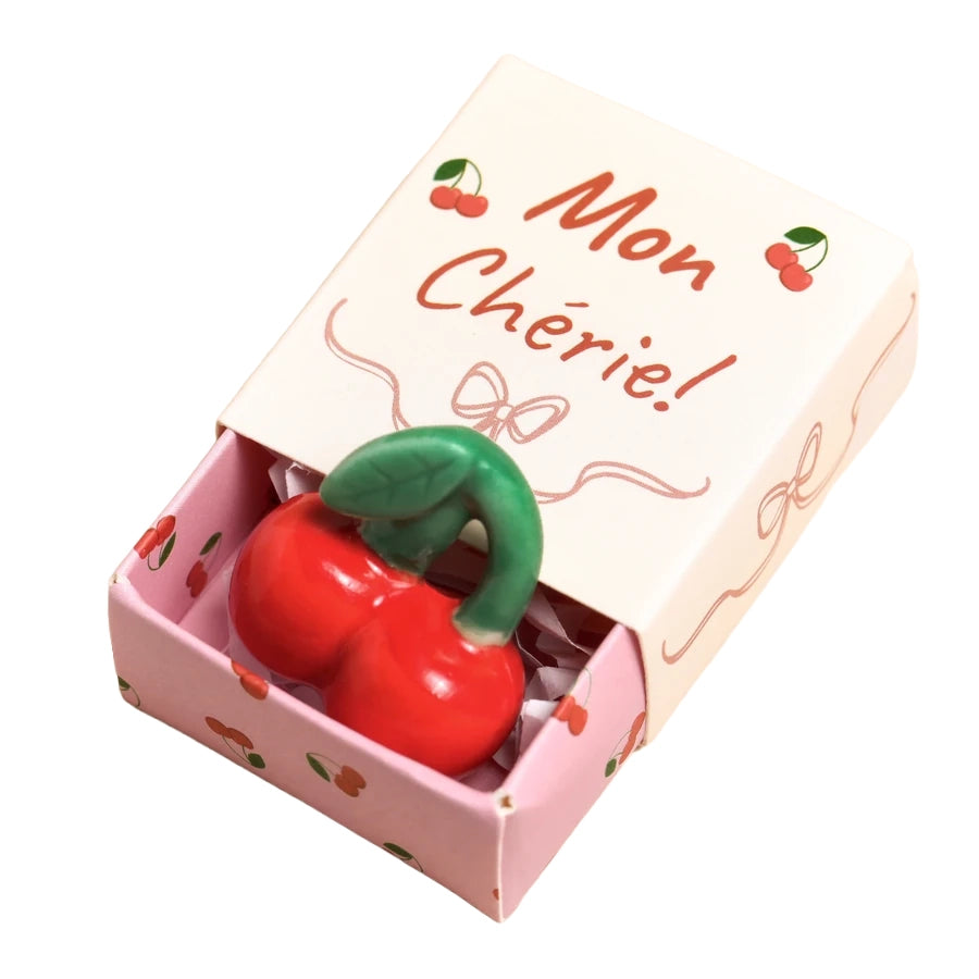 Lisa Angel Tiny Matchbox Ceramic Cherry Token L- 3.5 cm W- 3.8 cm H- 1.6 cm