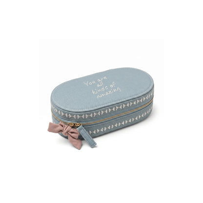 Lisa Angel Blue Linen All Kinds of Amazing Oval Jewelry Case W- 18 cm H- 8 cm D- 5 cm