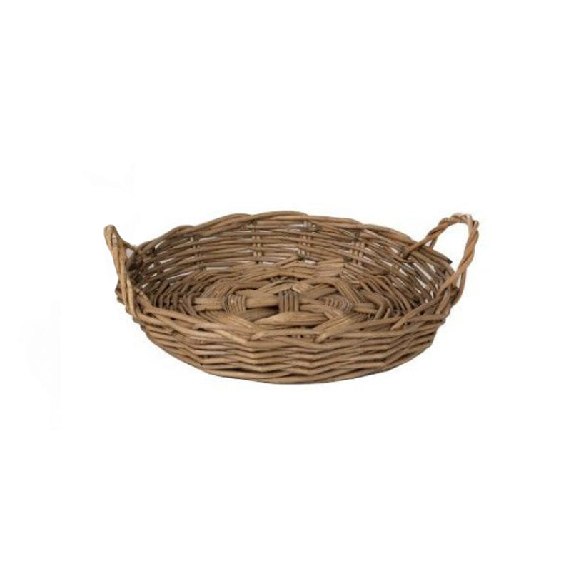 Tray Round Willow Natural - natural-toned oval-shaped wicker basket two