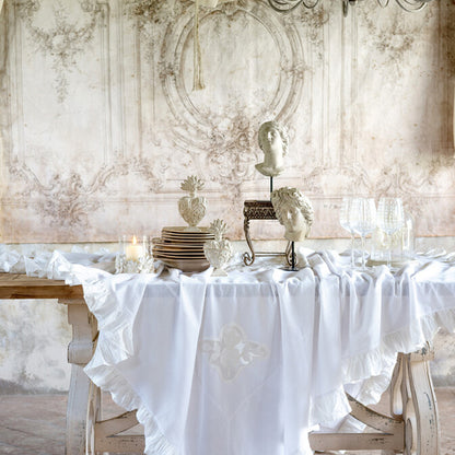 Blanc Mariclo Coated Table Cloth With Frill L- 160 cm W- 160 cm
