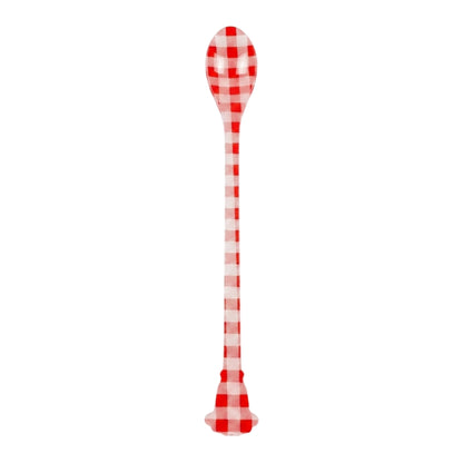 Rice Acrylic Latte Spoon Red Checkered L- 23 cm W- 3 cm