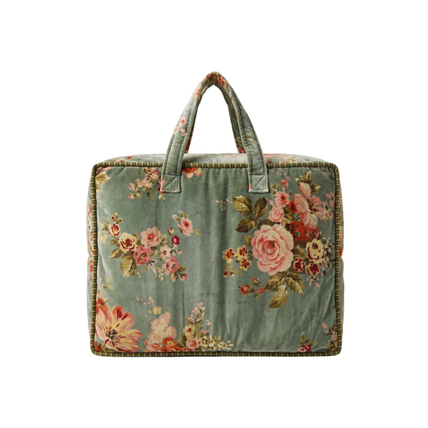 Goyaal Living Bangalore printed velvet travel bag - L-50 cm W-15 cm H-38 cm Jade