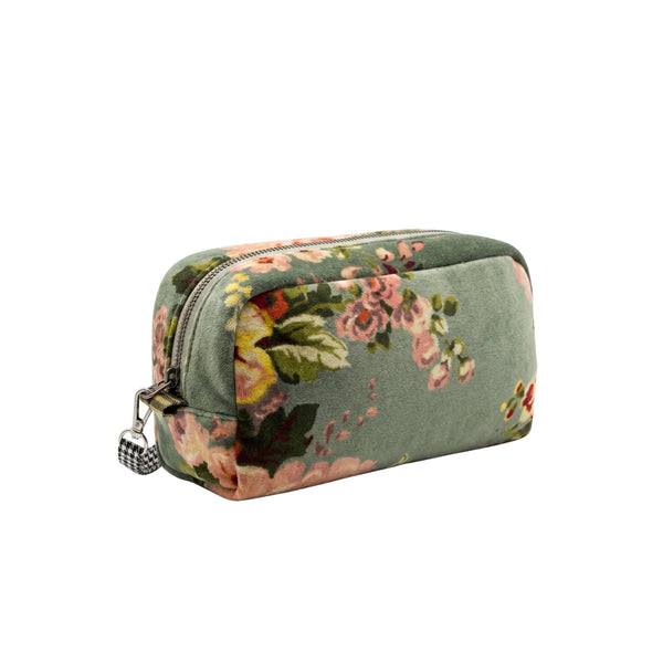 Goyaal Living Bangalore printed velvet wash bag - L-21cm W-15 cm H-10 cm Jade