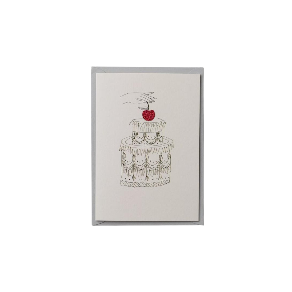 Katie Housley Cherry on the cake hand finished birthday card L- 14.8 cm W- 10.5 cm