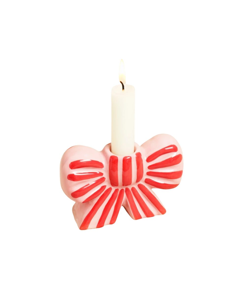 Pink / Red Strioe Bow Candle Holder