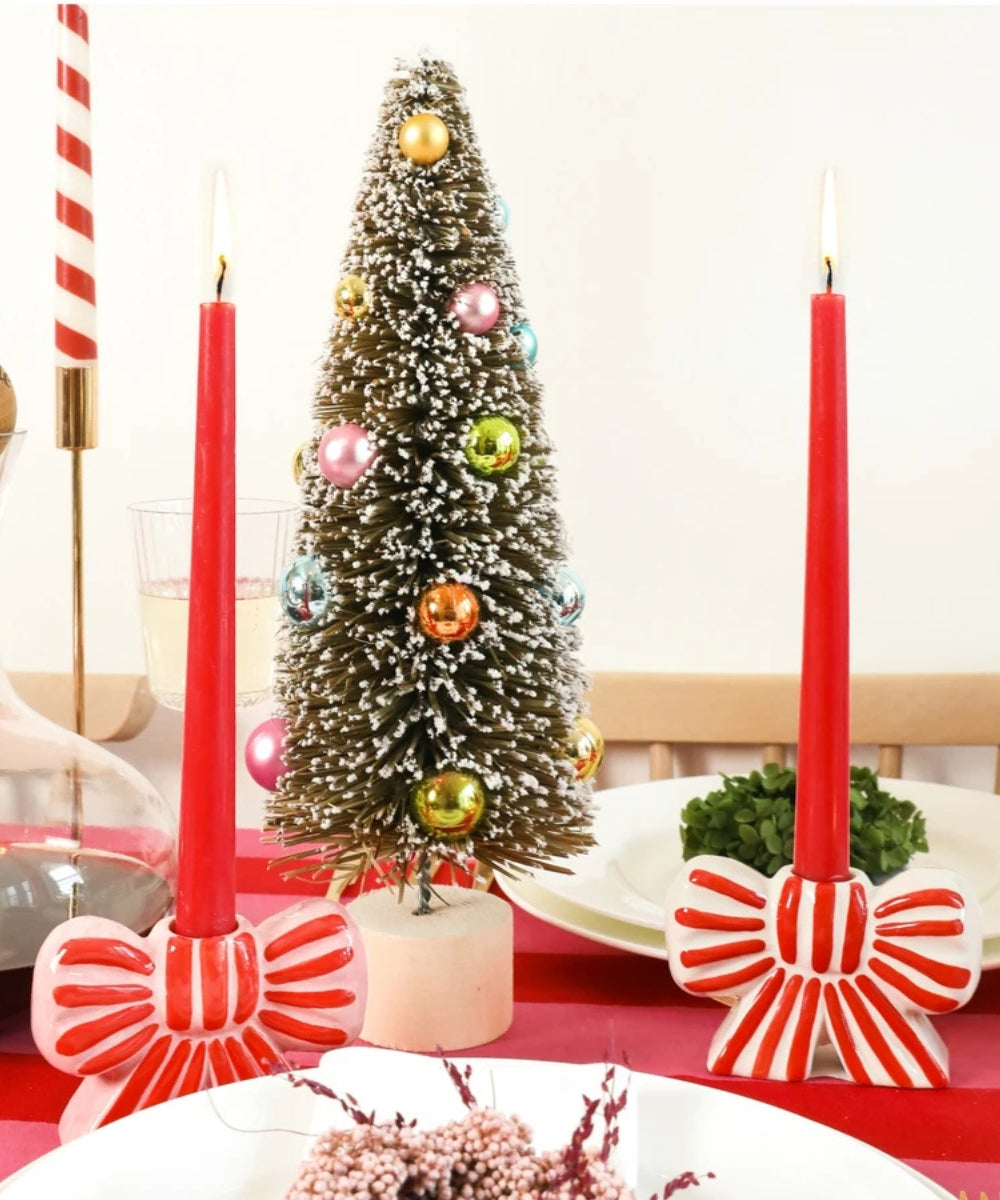 Pink / Red Strioe Bow Candle Holder