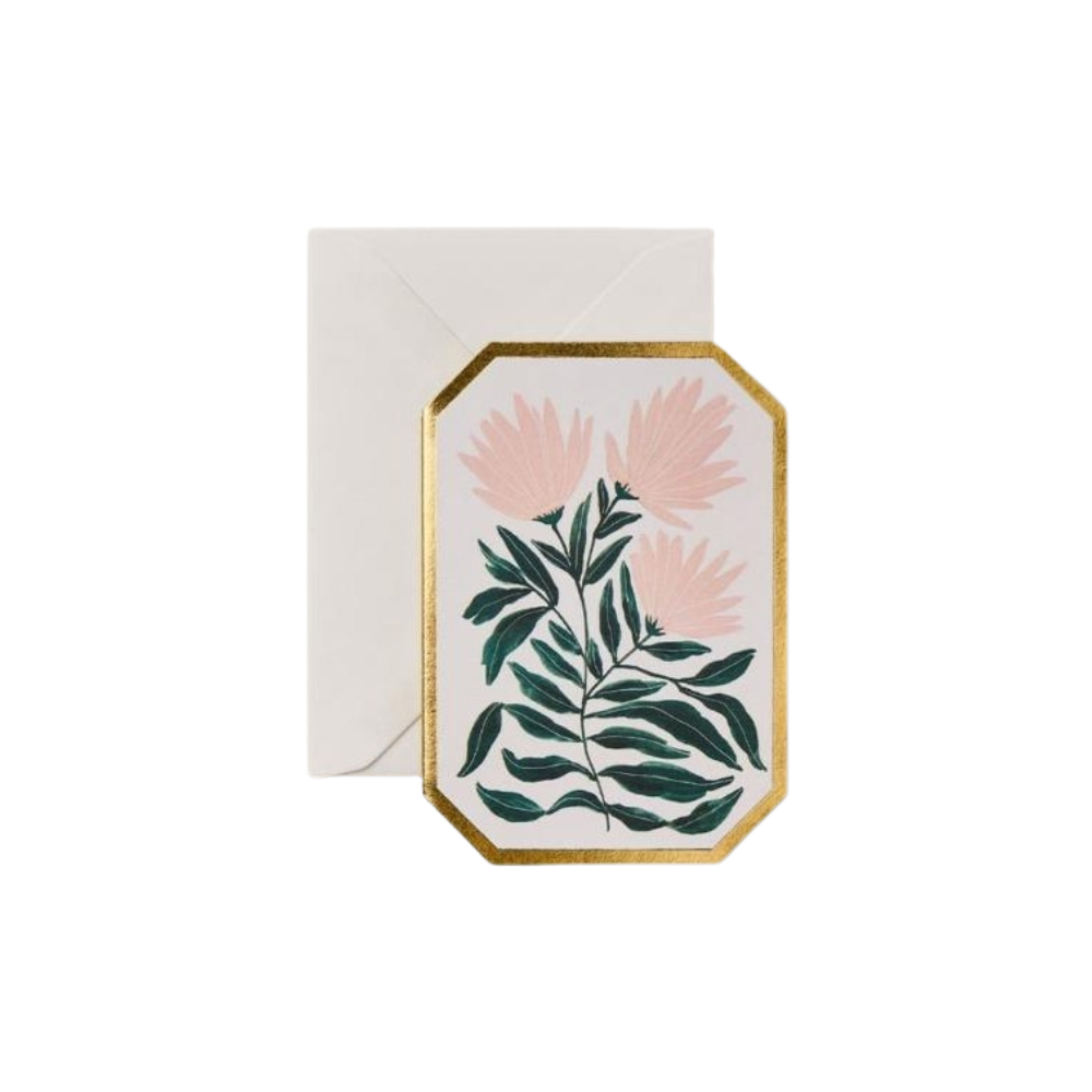 Katie Housley Chrysanthemum botanical die cut mini card L- 10.5 cm W- 7.4 cm