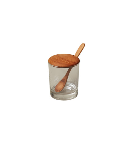 Glass Mini Cellar with Teak Lid & Spoon