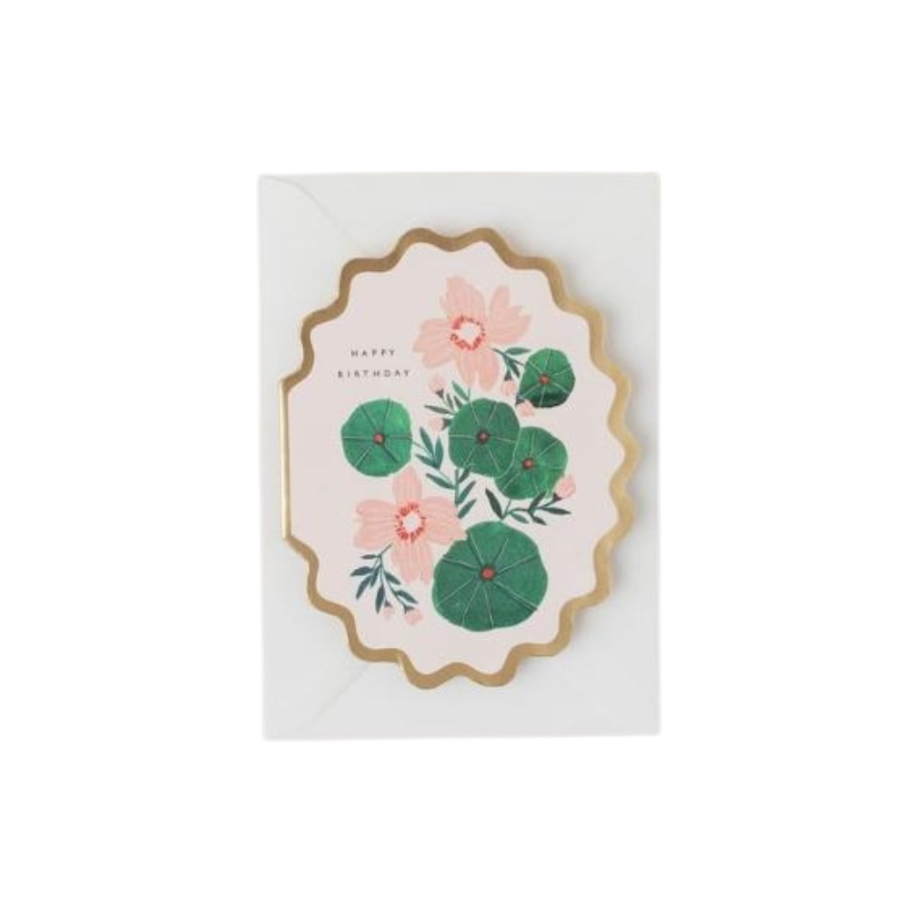 Katie Housley Happy birthday botanical scallop die cut card W- 10.5 cm H- 14.8 cm
