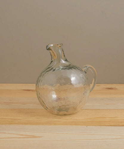 Hammered Glass Jug - clear glass pitcher rounded body