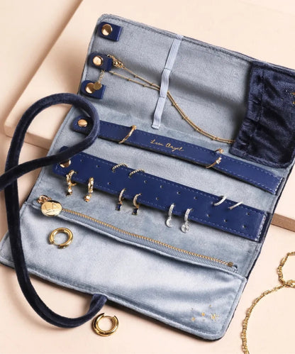 Navy Celestial Velvet Jewellery Roll