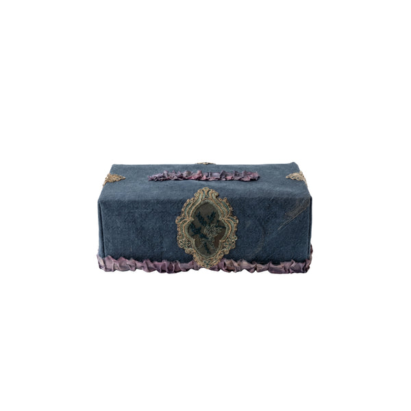 Kabale Tissue Box Cover in Linen Fabric L- 24 cm W- 12 cm H- 9 cm Muted Blue