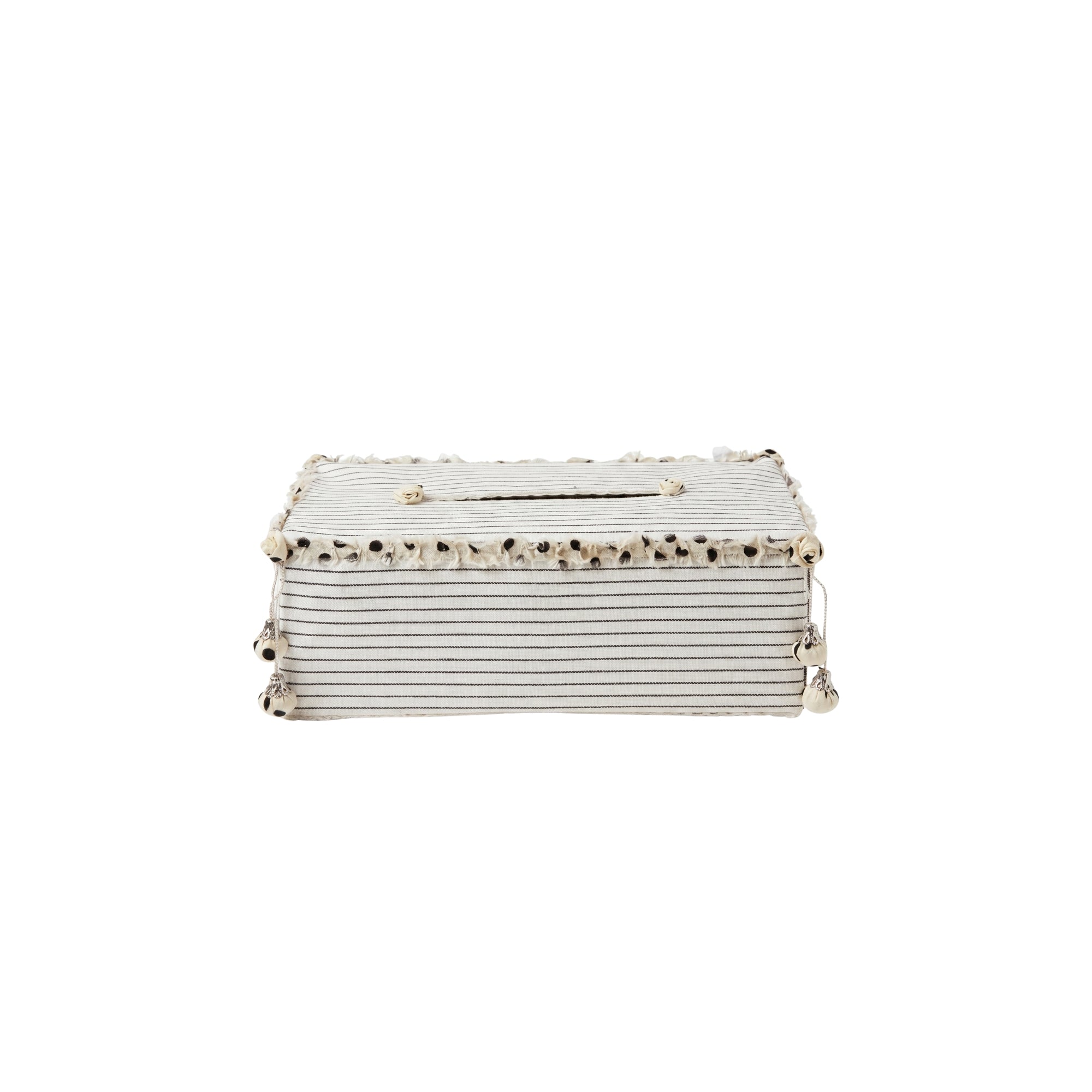 Kabale Tissue Box Cover in Linen Fabric L- 25 cm W- 12 cm White with Black Stripes