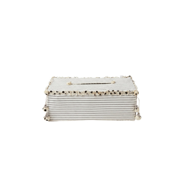Kabale Tissue Box Cover in Linen Fabric L- 25 cm W- 12 cm White with Black Stripes