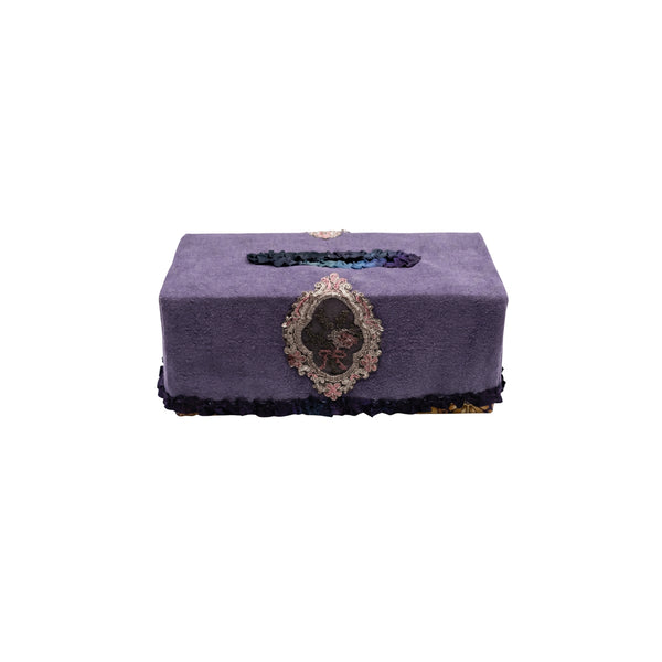 Kabale Tissue Box Cover in Linen Fabric L- 25 cm W- 12 cm Dark Purple