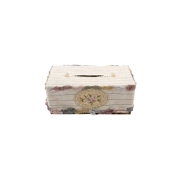 Kabale Tissue Box Cover in Linen Fabric L- 25 cm W- 12 cm Lined with Lace Detail