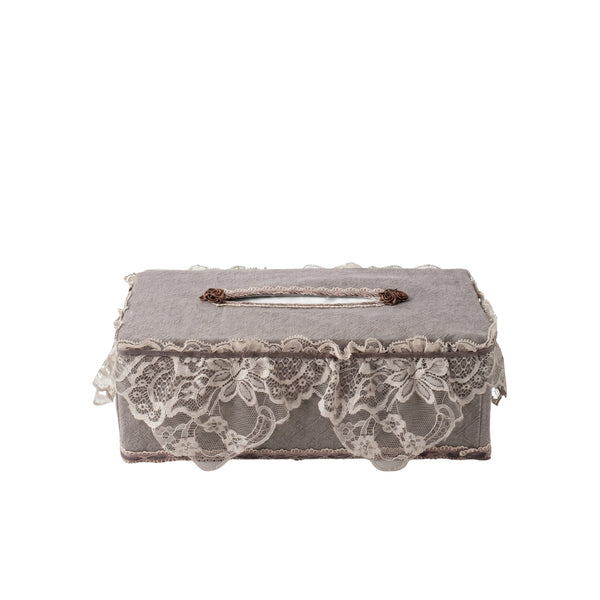 Kabale Tissue Box Cover in Linen Fabric L- 25 cm W- 12 cm Blue Gray