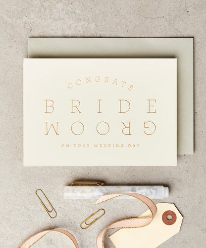 Extract Bride & Groom Cream - cream-colored card gold foil reads