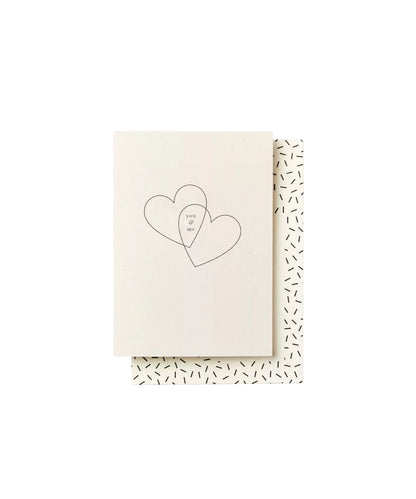 You And Me Hearts - minimalist cream-colored card two black-outlined