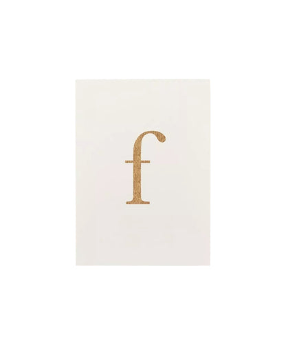 Lowercase Initial Postcard (F) - minimalist cream-colored card gold glitter