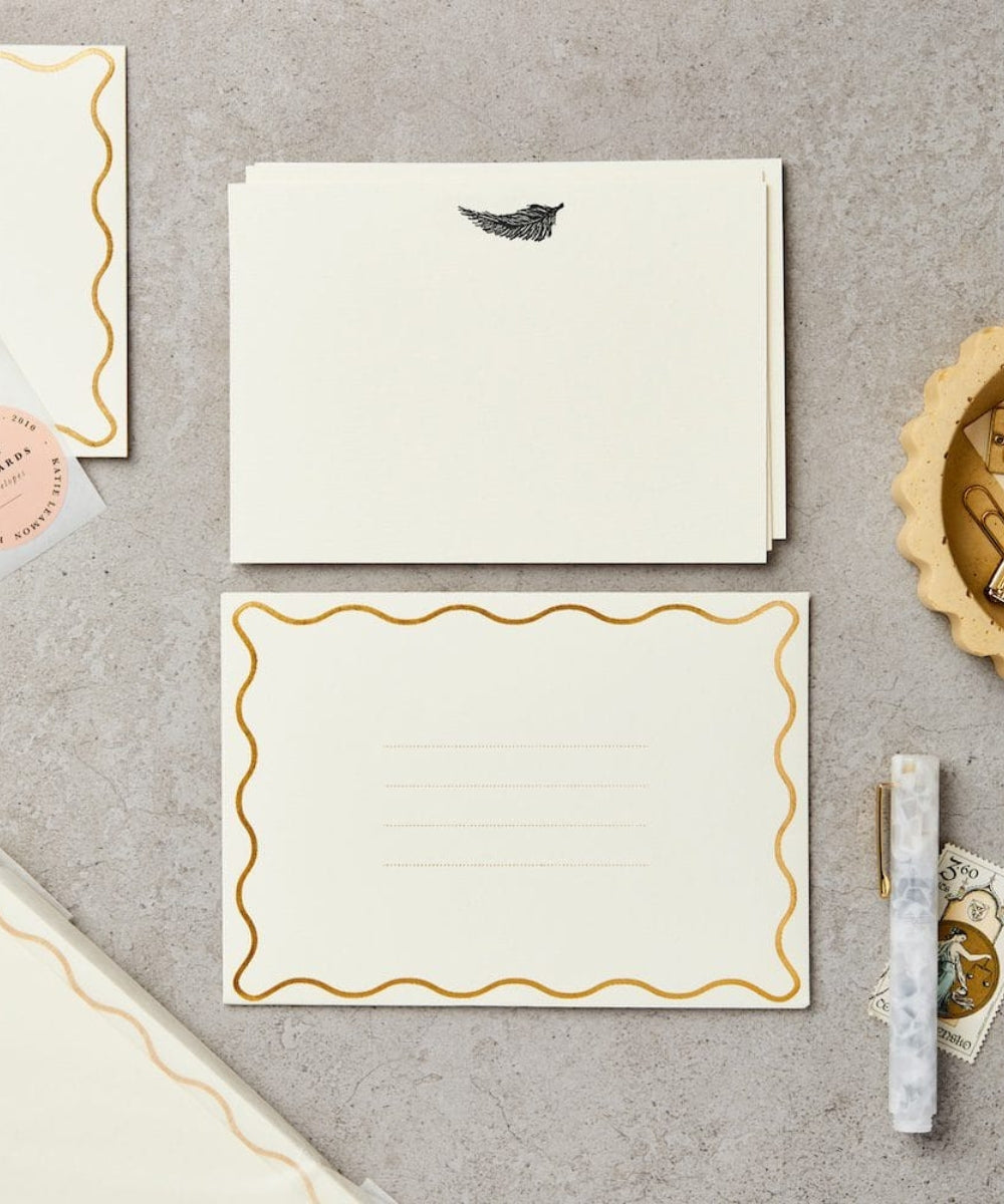 6Pk Notecards - cream-colored stationery cards gold wavy