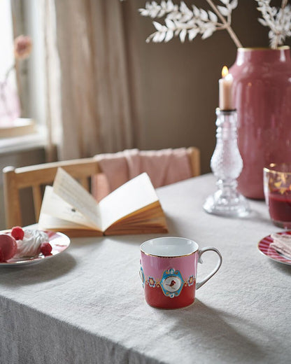 Pip Studio | Set/2 Mugs Small Love Birds Medallion Red-Pink | 190 ml | Porcelain