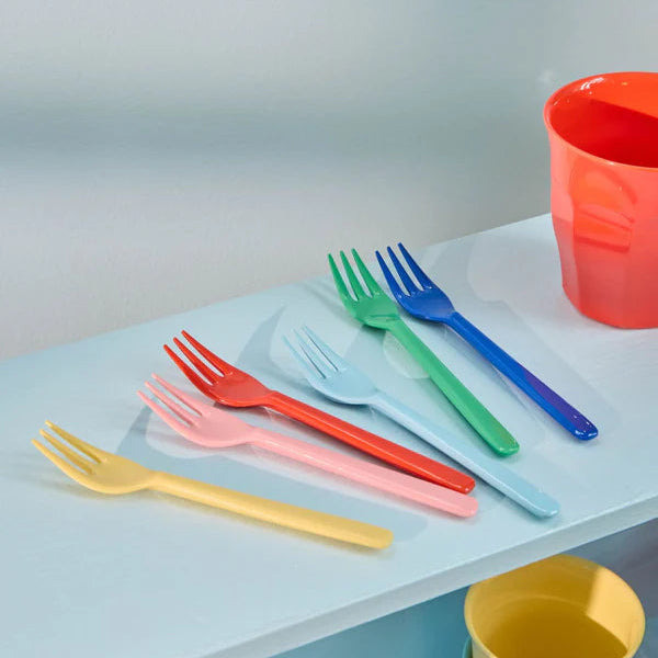Rice Melamine Cake Fork - Set of 6 L- 14 cm W- 3 cm Multicolor