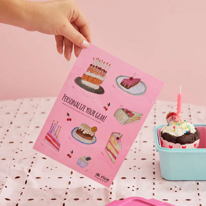 Rice Stickers to Personalize Your Lunch box with Sweet Cake Print Pink