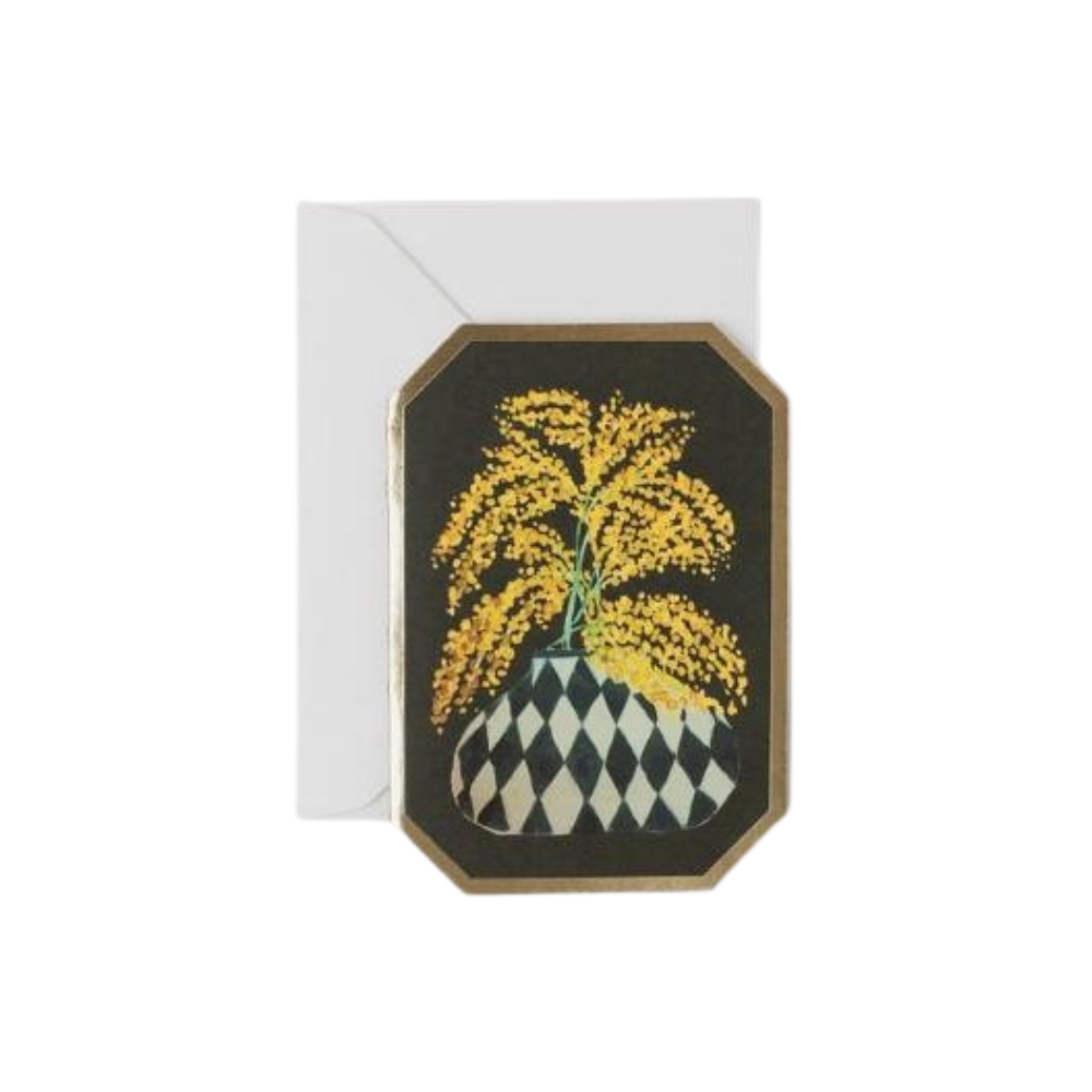 Katie Housley Mimosa botanical die cut floral mini card W- 7.4 cm L- 10.5 cm
